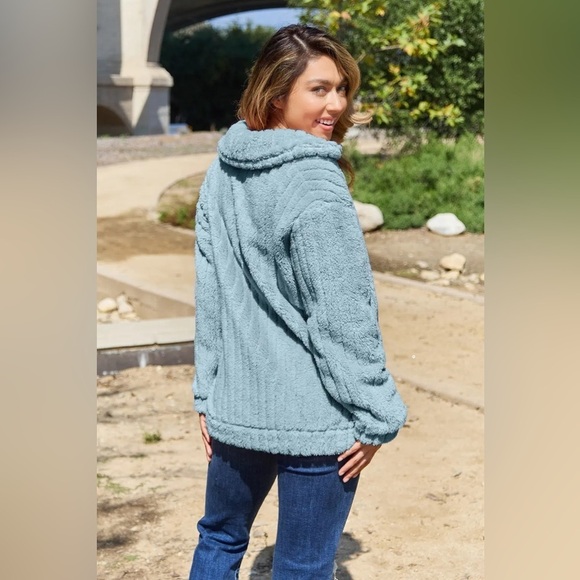 Posh Pocketed Collared Zip Up Jacket - Picture 2 of 4